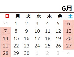 営業日カレンダー6月